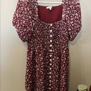 MADEWELL Floral Red Dress with White Buttons